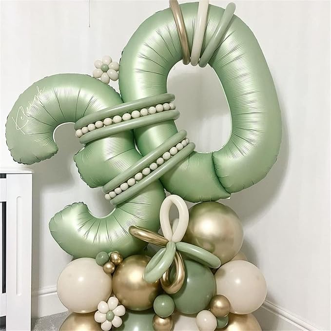 Sage Green 1 Balloons, 40 Inch Giant Olive Green Helium Foil Number 0-9 - Image 4