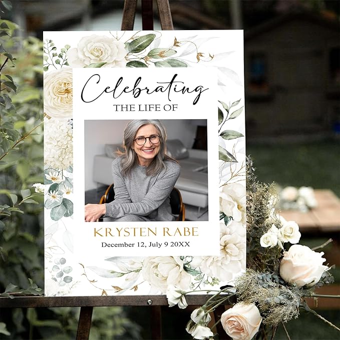 Greenery Funeral Sign, Memorial Sign, Celebration of Life Welcome, Eucalyptus - Image 3