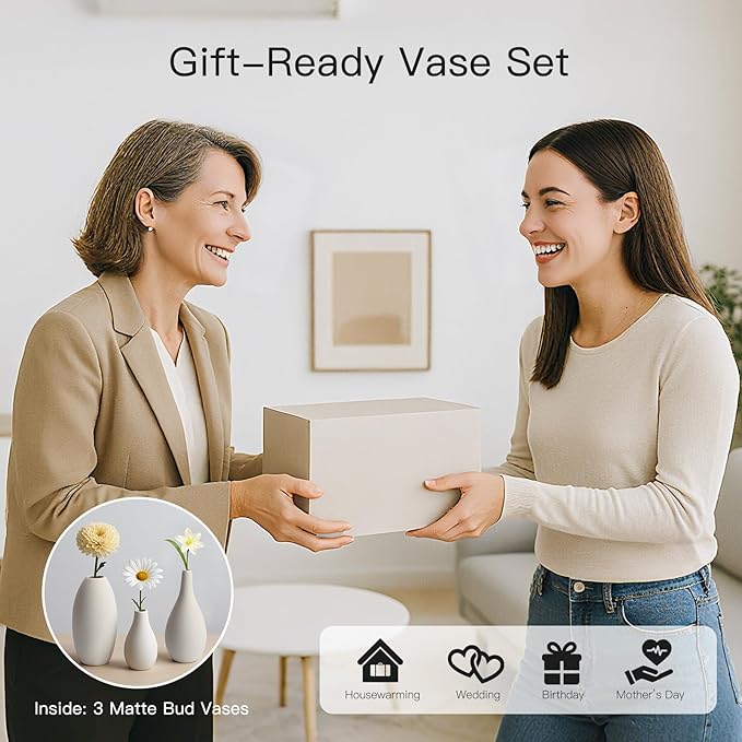 BEAHOT Ceramic Vases Set of 3, Modern Decorative Flower Vases - Image 7