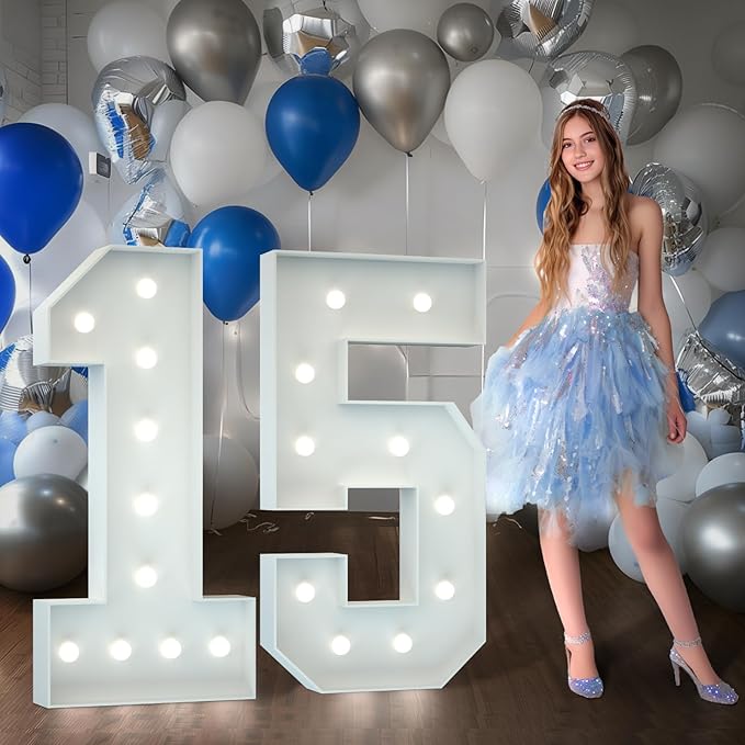 Marquee Numbers 4 Feet Tall Big Light Up Numbers 15th Happy Birthday by Letsmakeitimpressive