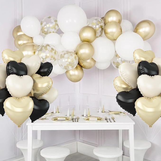 Black White Gold Heart Balloons - Image 4