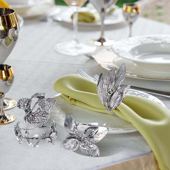 Cunhill 8 Pieces Herb Napkin Rings Set Vintage Leaf Napkin Holders Rings Glossy - Image 5
