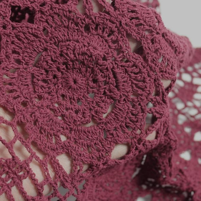 KEPSWET Cotton Handmade Crochet Lace Table Runner Wine Red Rectangle Coffee - Image 3