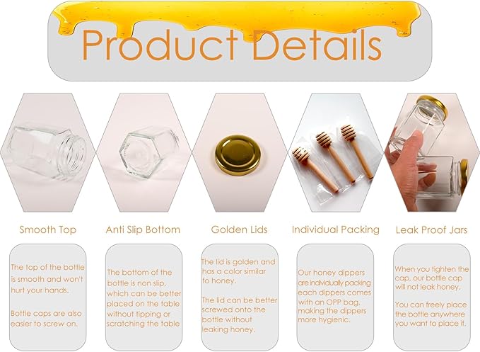 Adabocute 4oz Hexagonal Honey Jars - Image 6