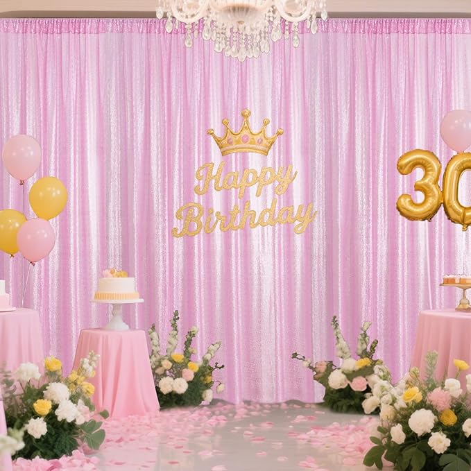 Matte Pink Sequin Backdrop Curtain 2 Pieces 2FTx8FT Glitter Photography Backdrop - Image 4