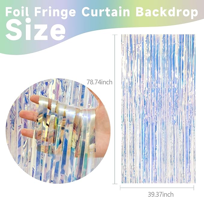 2 Pack Iridescent Party Decorations Foil Fringe Tinsel Backdrop Glitter - Image 2