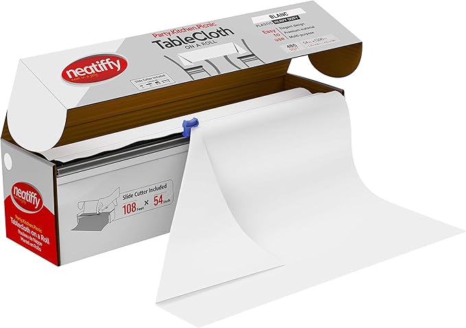 Neatiffy Disposable Plastic Table Cloth Roll | 54 in x 108 Ft Waterproof by NEATIFFY