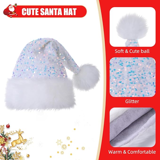 Personalized Sequin Santa Hat for Adults, Xmas Halloween New Year Holiday - Image 4