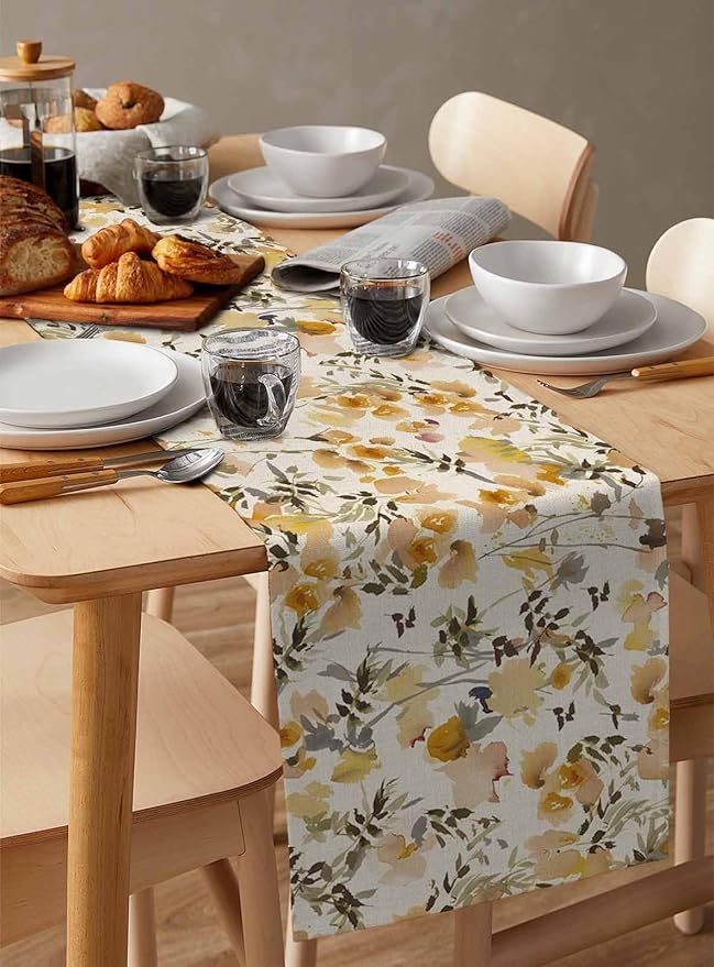 Vintage Orange Flower Cotton Linen Table Runner - Image 3