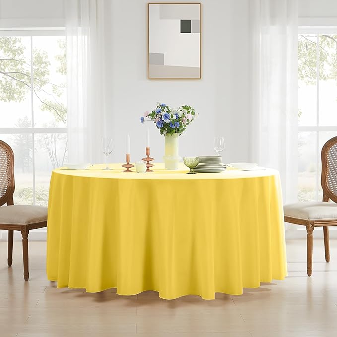 Round Tablecloth 6 Pack 108 Inch Yellow Tablecloths Washable Decorative Linen - Image 2