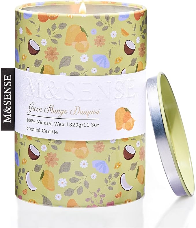 M&SENSE Green Mango Daiquiri Scented Candle, Medium Jar Candle 11.3oz Natural by MSENSE