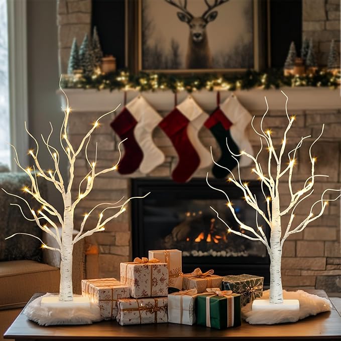 Vanthylit 2 Pcs Lighted Birch Tree Battery Powered Tabletop Tree Decorations - Image 5