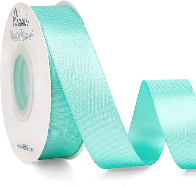 Ribbli Aqua Blue Double Faced Satin Ribbon, 1” x Continuous 25 Yards, Use by Ribbli