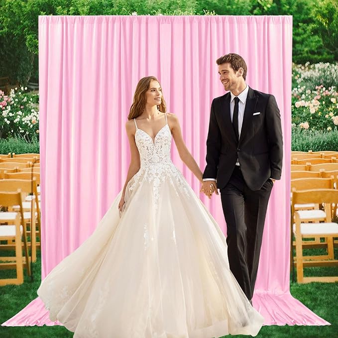 2 Panels Rose Pink Backdrop Curtain, 10 x 10 Feet Background Curtains - Image 3