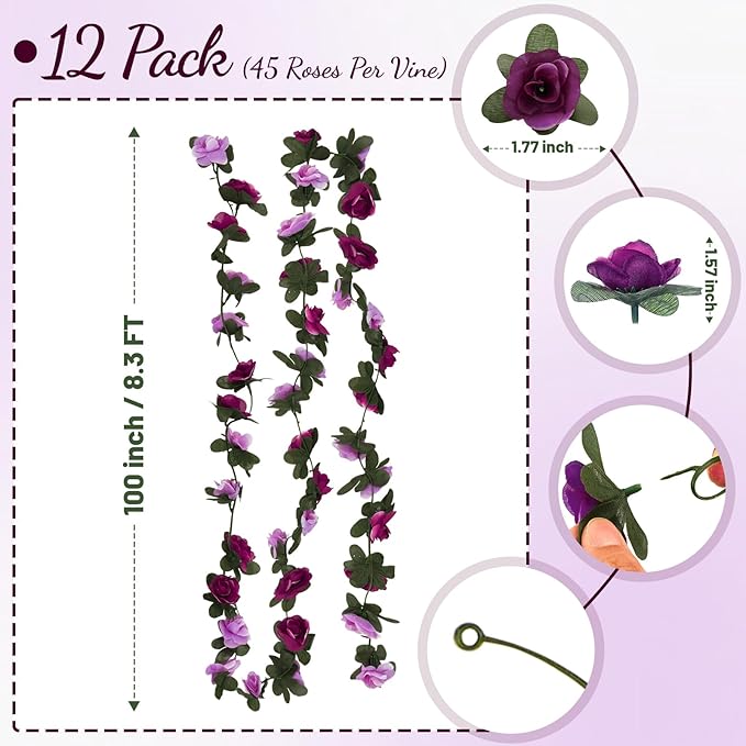 12 Pcs 99 Ft Flower Garland Rose Vines, Rose Garland - Image 3