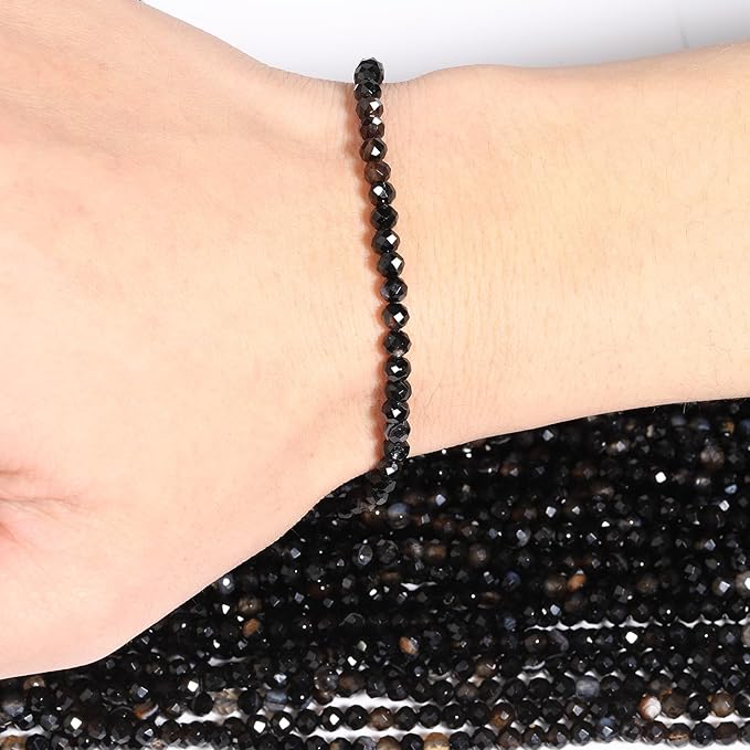 Song Xi 180pcs 2mm Natural Obsidian Gemstone Beads Faceted Round Loose Stone - Image 2