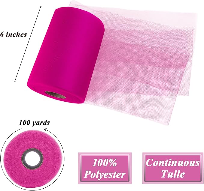 Magenta Tulle Fabric Roll 6”by 100 Yards Soft Tulle Spool - Image 2