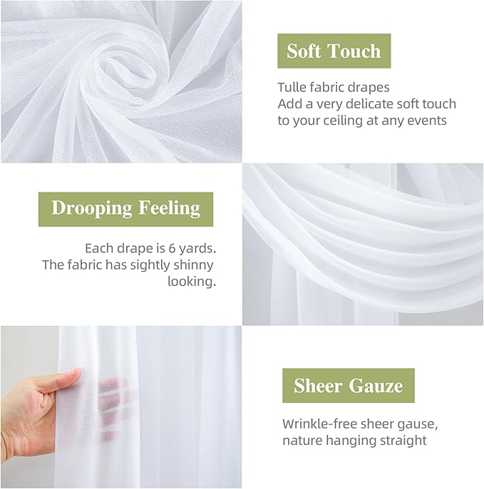 Wedding Arch Draping Fabric, 2 Panel 28" x 19Ft White Arch Drapery Sheer - Image 2