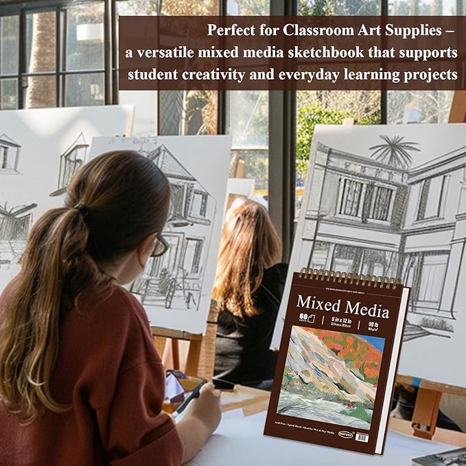 Mixed Media Sketchbook 9" x 12", 60 Sheets Each, 2 Pack, Heavyweight Drawing - Image 8