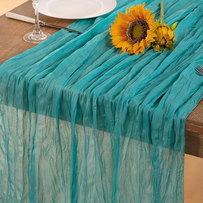 Teal Green Cheesecloth Table Runner Fall Table Runner Boho Gauze 120 Inches by DeZerlor