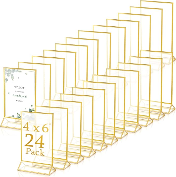 24 Pack Gold Picture Frames 4 x 6 Inch Clear Acrylic Sign Holders Double Sided by Hoteam