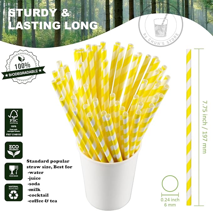 Yellow Paper Drinking Straws, 7.75 Inch -Restaurant Bulk Pack - Image 2