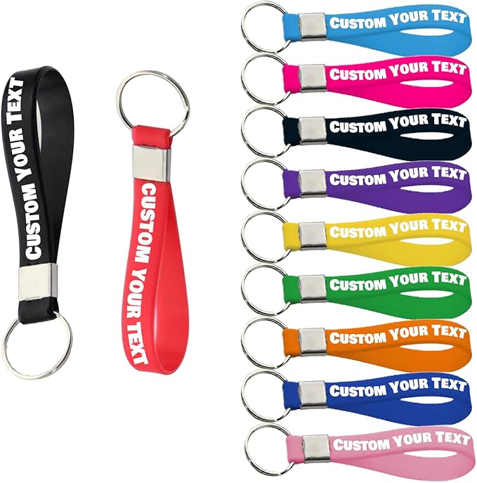 Personalized Keychain Silicone 5/10/50/100 Bulk Custom Keychains by Benmify