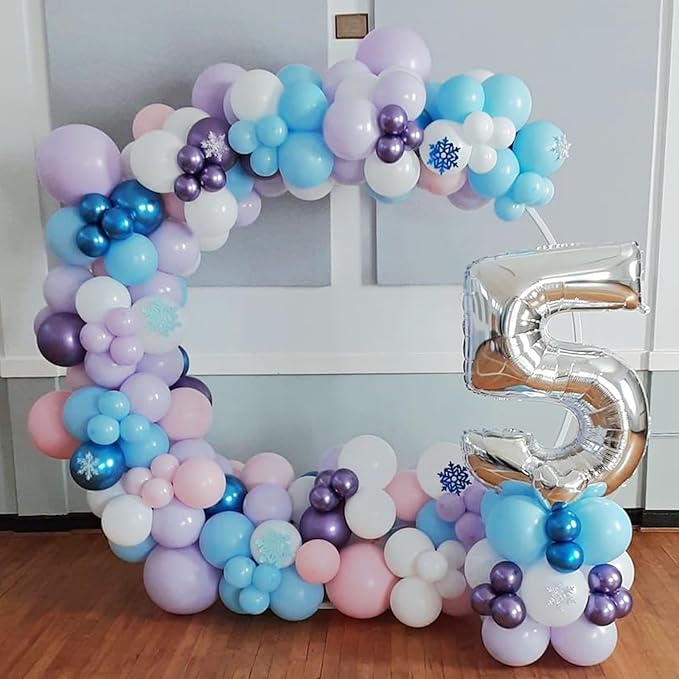 60Pcs Snowflake Balloons, Dusty Light Blue Purple Metallic Dark Blue Snowflake - Image 7