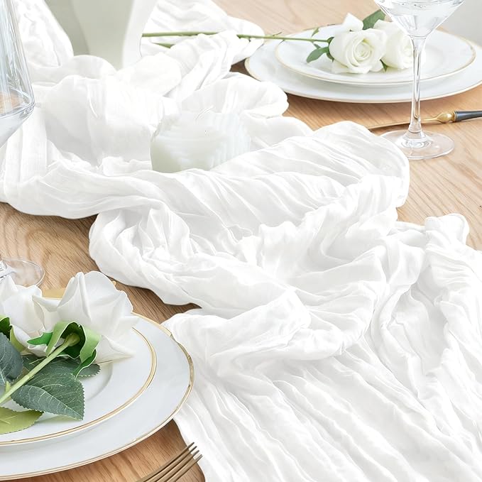 6 Pack White Cheesecloth Table Runner 23x120 inch Rustic Boho Gauze Table - Image 2