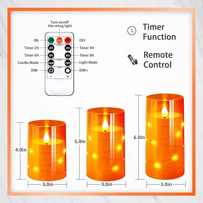 NURADA Flameless Candles with Remote Timers: Built-in Star String Lights 3D - Image 7