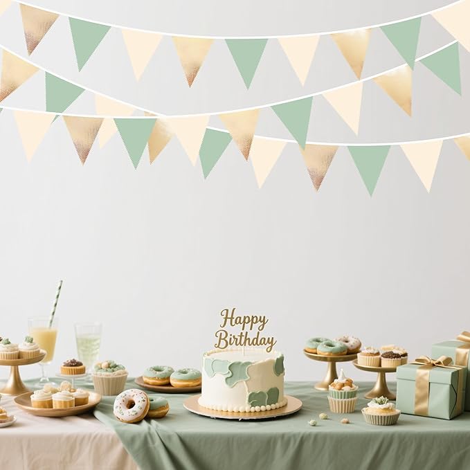 Sage Green Beige Champagne Gold Party Decorations Metallic Fabric Triangle - Image 4