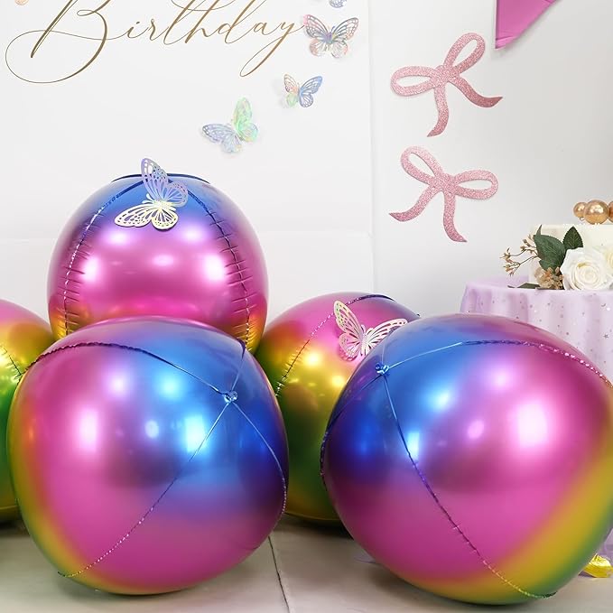 6Pcs Gradient Rainbow Round Foil Balloons, Metallic Multicolor Iridescent Mylar - Image 3