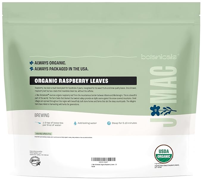 J Mac Botanicals, Organic Red Raspberry Leaf, Herbal tea cut & sifted dried leaf - Image 9