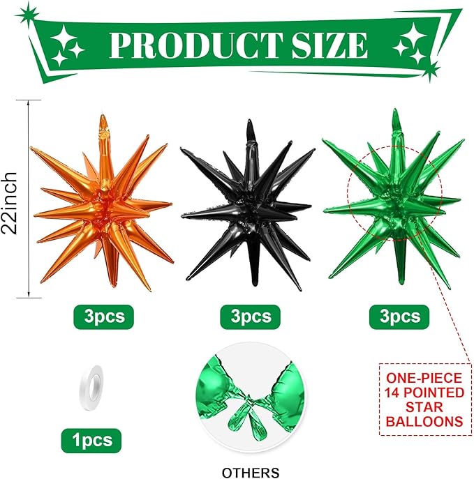 Black Green Orange Star Balloons - Image 2