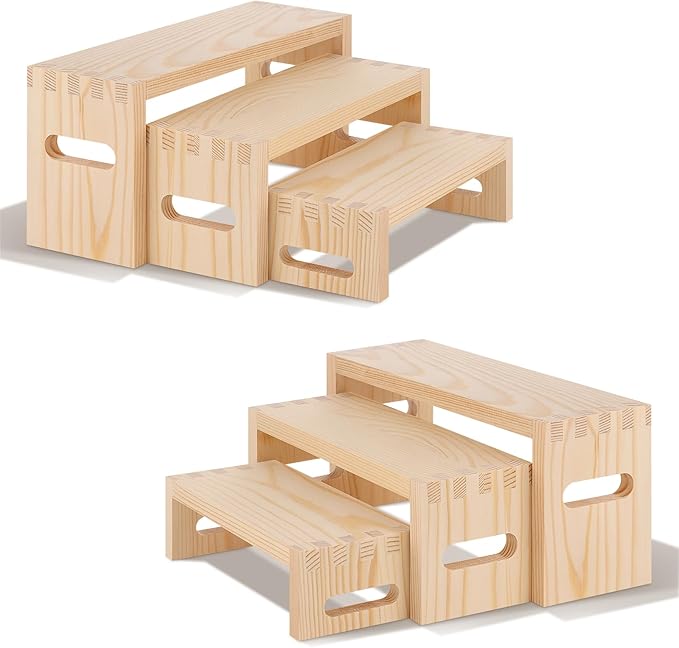 6 Pcs Wood Risers Display Stands, 2 Set Wooden Risers by Luqvzxv
