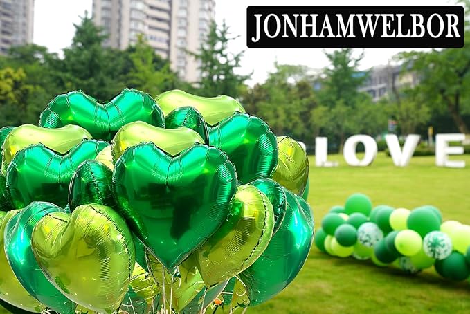 Jonhamwelbor 20Pcs 18 inch Green Foil Mylar Heart Shape Balloons Decorations - Image 6