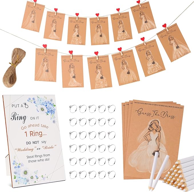 30 Set Bridal Shower Games for guests, Guess the Dress and Ring Wedding Shower by Unknown