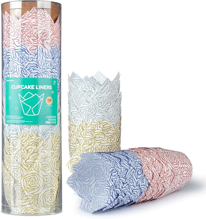160pcs Tulip Paper Cupcake & Muffin Liners Oil Resistant by Parmedu