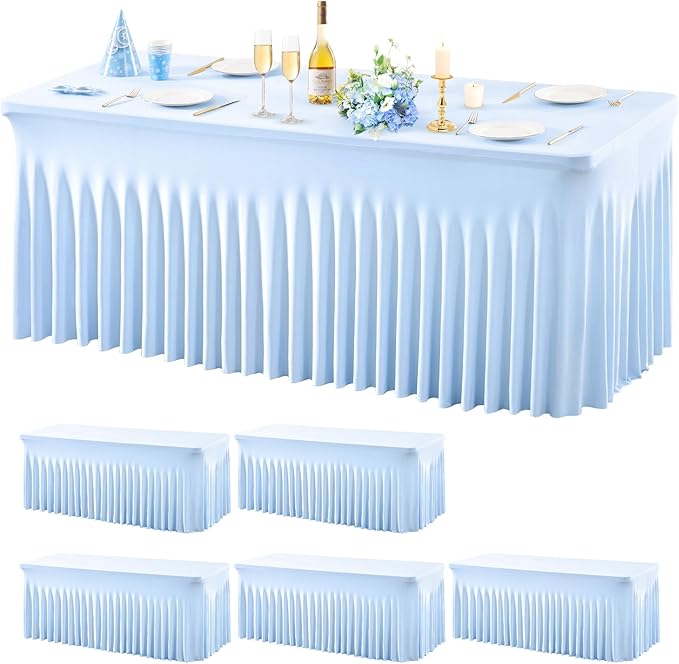 Wish Care 6 Pack Baby Blue Spandex Table Clothes by WishCare