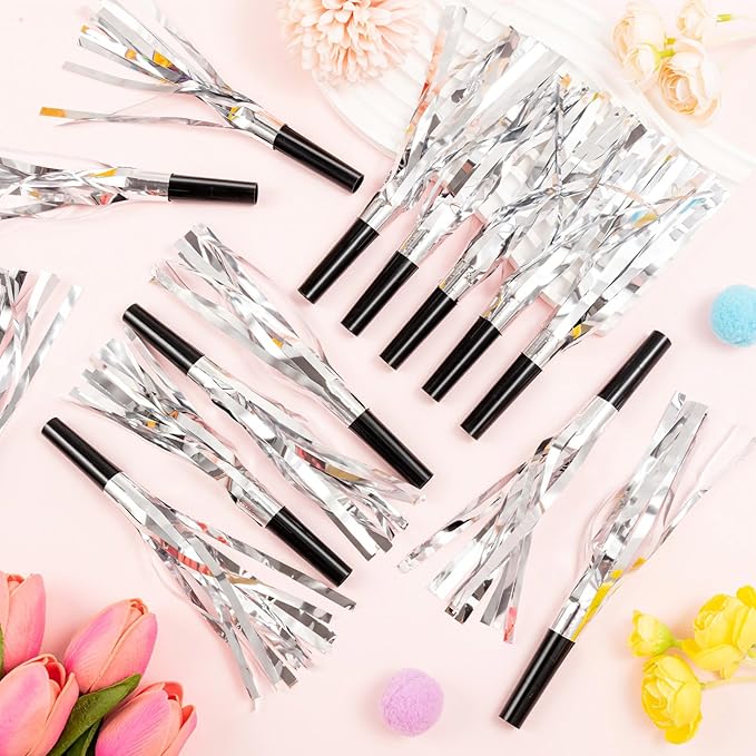 36 Pcs Noise Makers Birthday Blowers Glitter Metallic Fringed Party Blow Horns - Image 2