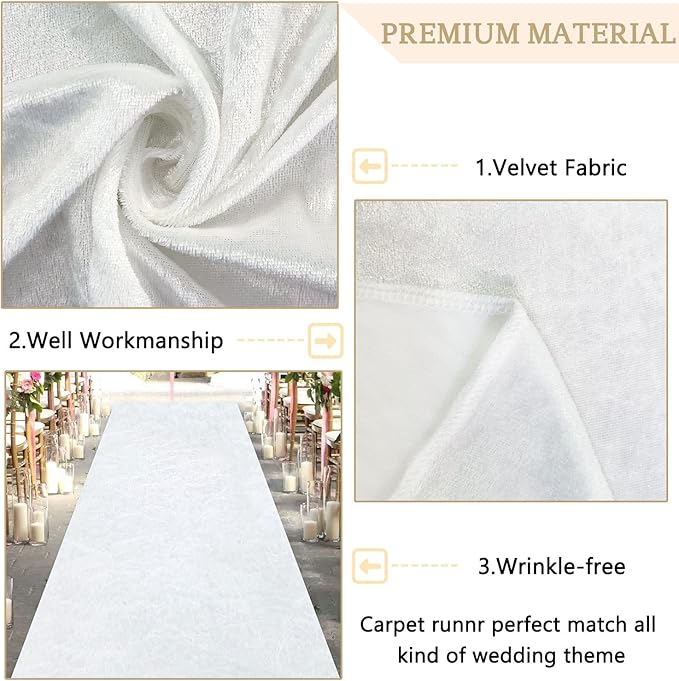 MODFUNS White Wedding Aisle Runner Outdoor Velvet Aisle Runner - Image 4