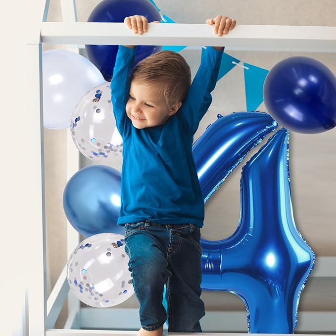 Number 4 Balloon Pastel Blue for kids, XXL 4th Birthday Decor Foil Balloon Dark - Image 4