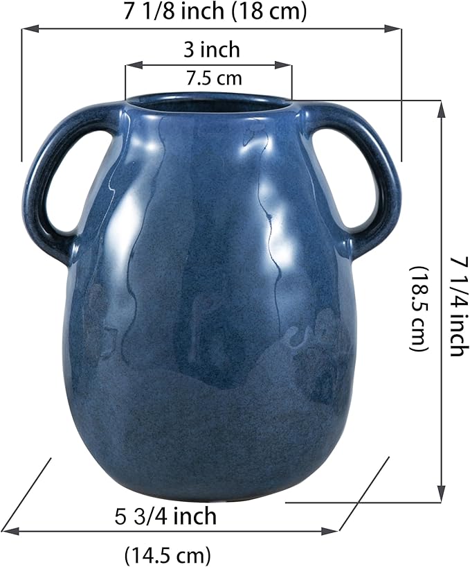 Blue Ceramic Vase with 2 Handles - Image 6