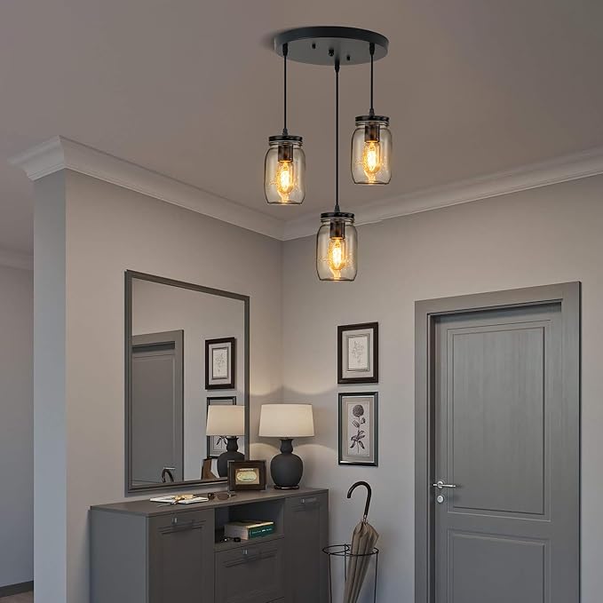 Kitchen Island Light, Adjustable Pendant Lighting, Glass Mason Jar Hanging Lamp - Image 2