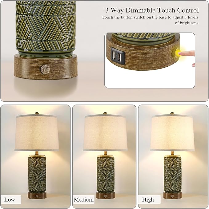 RORIA Set of 2 Retro Touch Table Lamps - Image 2