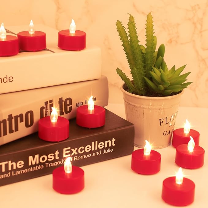 LED Tea Lights Candles- 50PACK Red Flameless Candles Realistic and Bright - Image 3