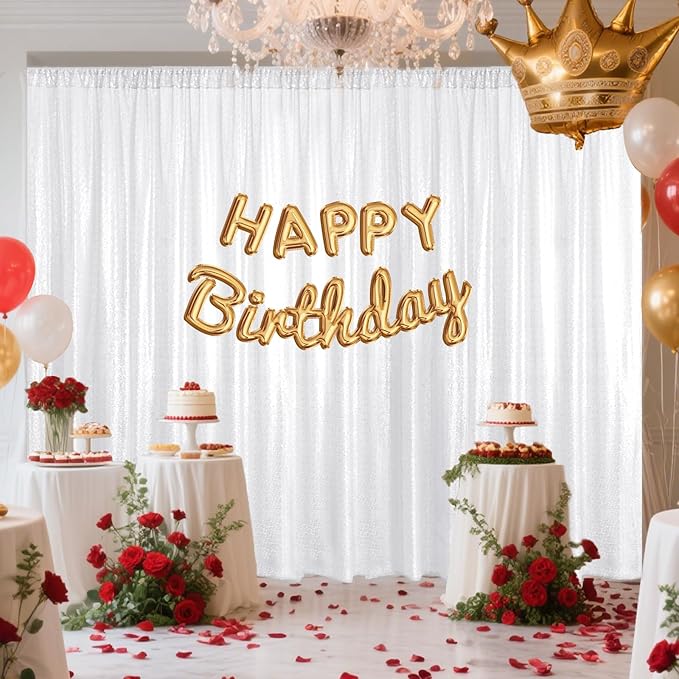White Sequin Backdrop Curtain 2 Pieces 2FTx8FT Glitter Photography Backdrop - Image 3