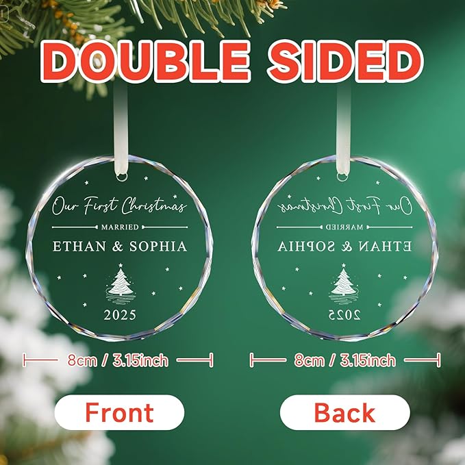 Personalized First Christmas Married Ornament 2025, 1st Year Wedding Ornament - Image 2