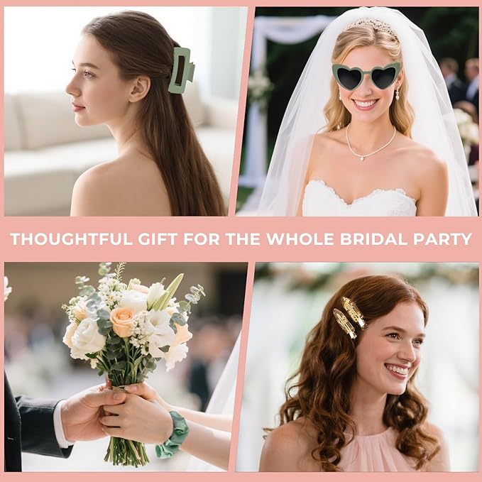 Sage Green Bridesmaid Gifts for Proposal, Scrunchies, Makeup Clips & Heart - Image 5