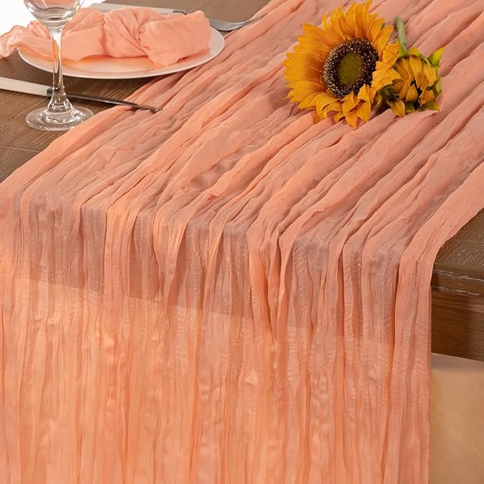 Peach Cheesecloth Table Runner Fall Table Runner Boho Gauze 120 Inches Cheese by DeZerlor